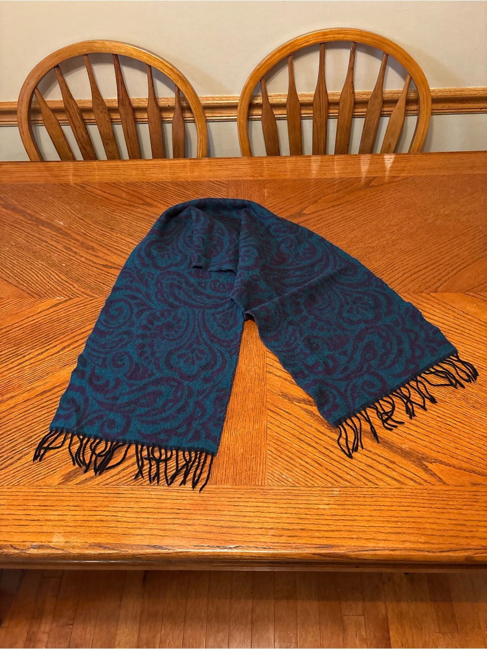 Men's Paisley Wool Blend Scarf - Teal & Black